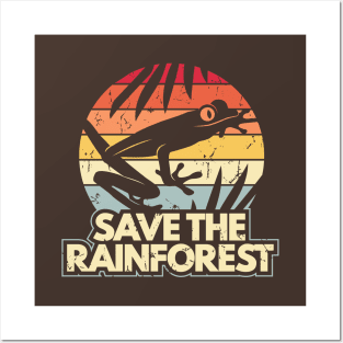 Save The Rainforest - Retro Sunset Tree Frog Posters and Art